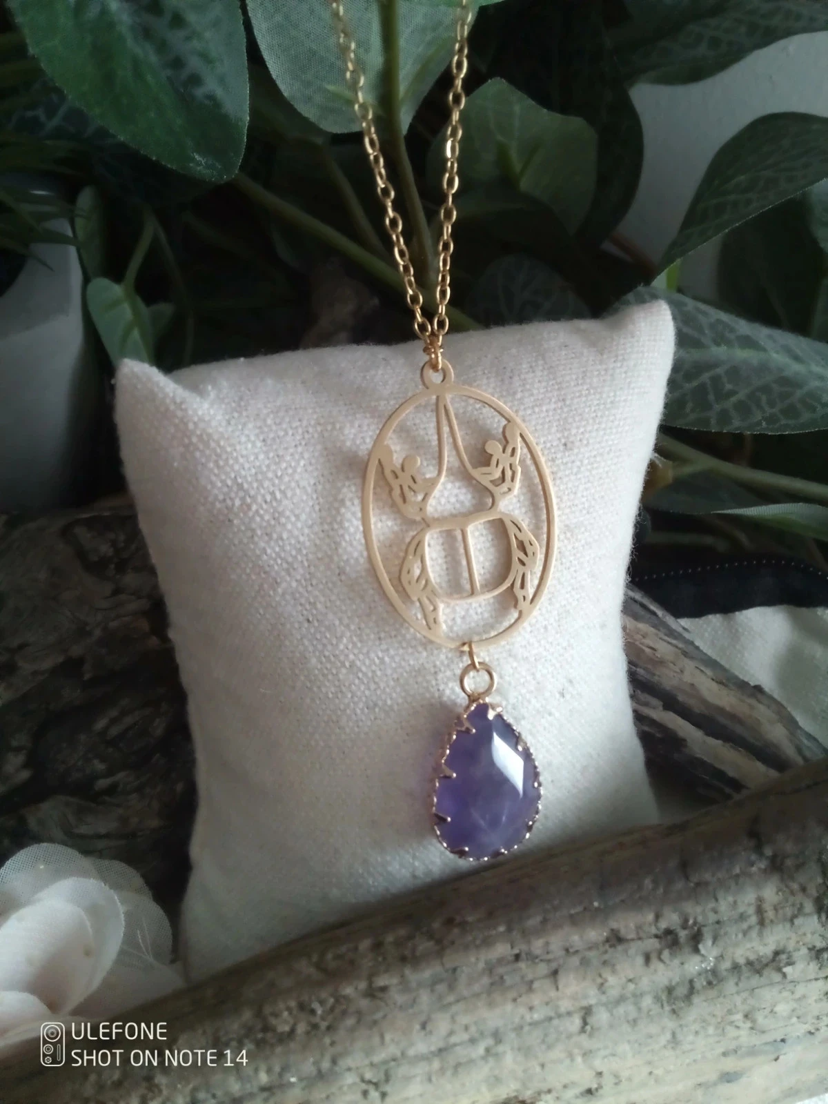 Collier scarabée et pierre d'améthyste 💜